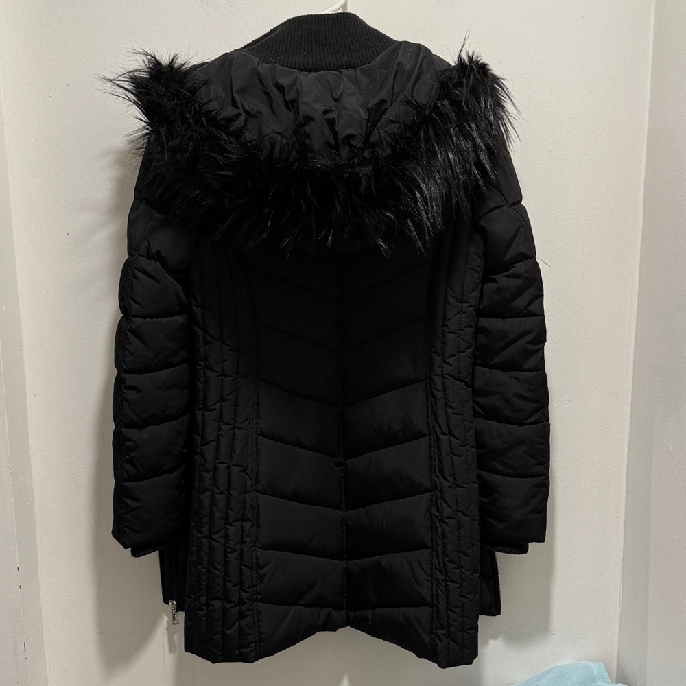 Tommy Hilfiger Black Puffer Coat Size Small Faux Fur Hood Winter Jacket - Picture 9 of 9